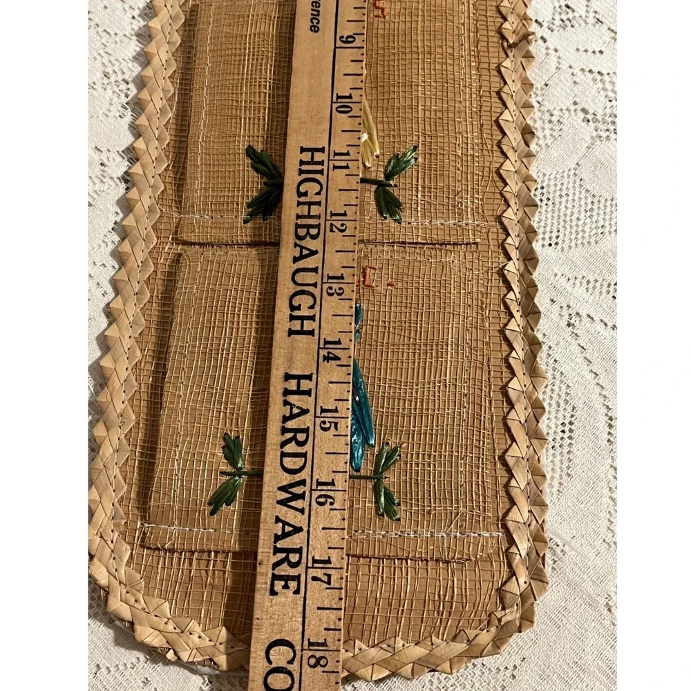 Vintage Woven Straw Owl Mail Organizer Wall Hanging 3 Pocket Raffia Boho 70s